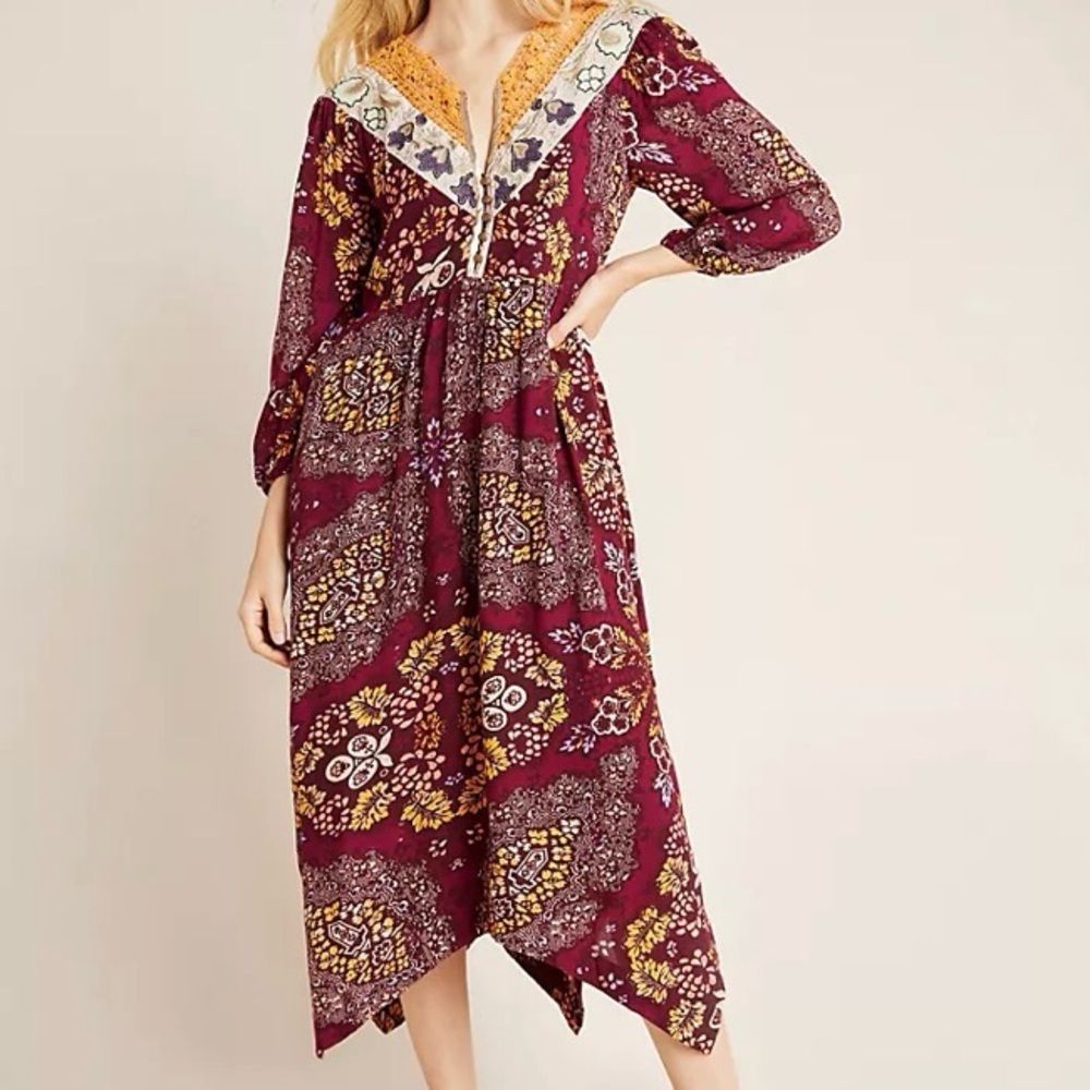 Maeve Anthropologie Women XS Meredith Embroidered Maxi Dress Pockets Boho